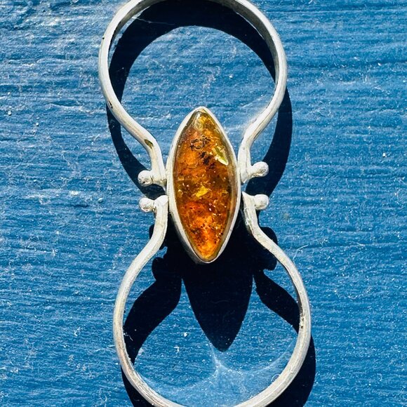 Sterling Silver Larimar and Amber Ring Size 9 - Picture 3 of 4